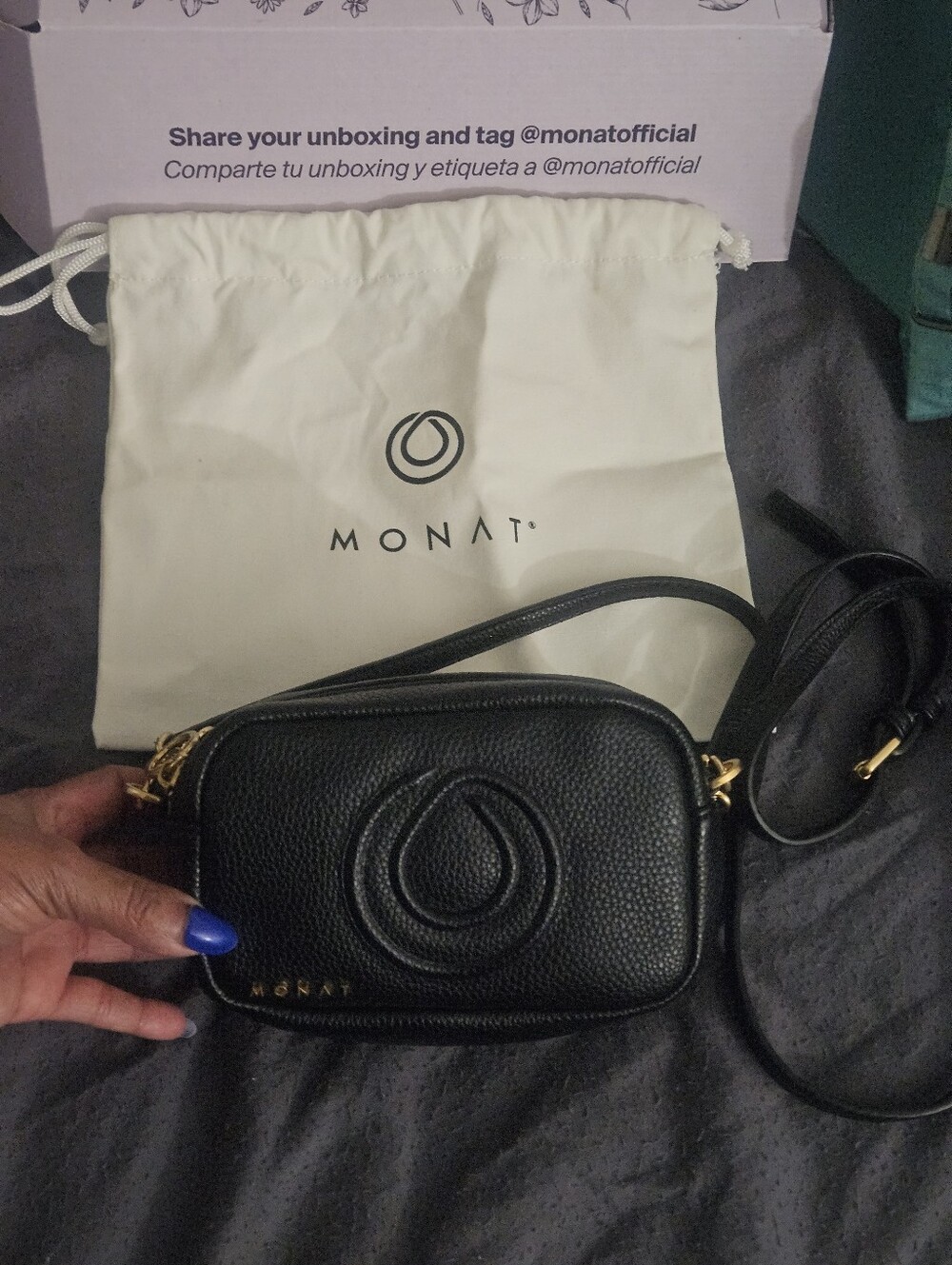 Monat Black Crossbody Bag With Dust Bag Monat